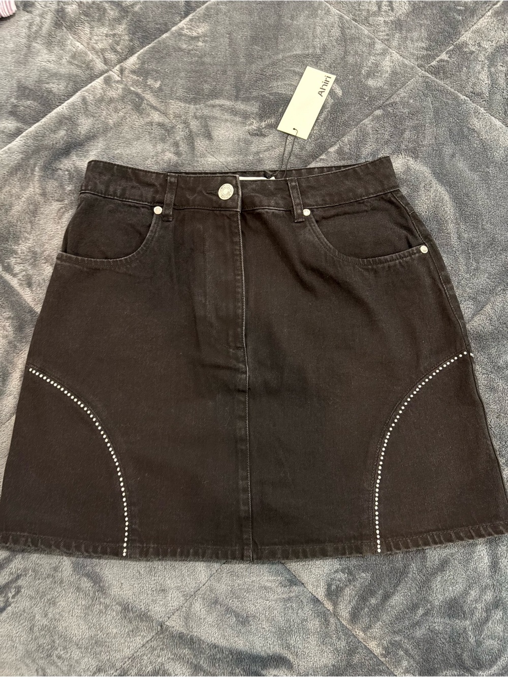 Ahiri Black Denim Mini Skirt with Stud Detail
